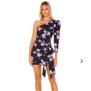 Lovers + Friends Sullie One‎ Shoulder Black Floral Mini Dress. XS